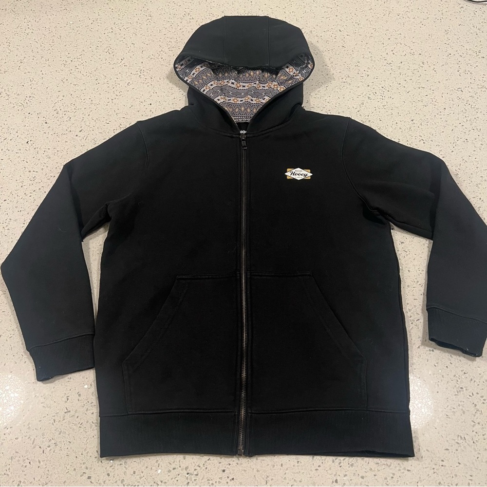 HOOEY Women's Zip Black Hoodie w/ Logo Front AND BACK Size Medium (fits smaller)